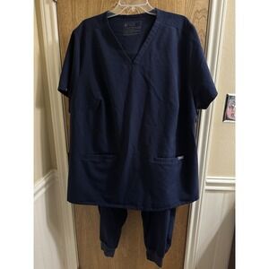 Figs Scrubs Set Zamora Jogger Scrunch Pants 4057 Casma Top 4053 Navy Women's 5X